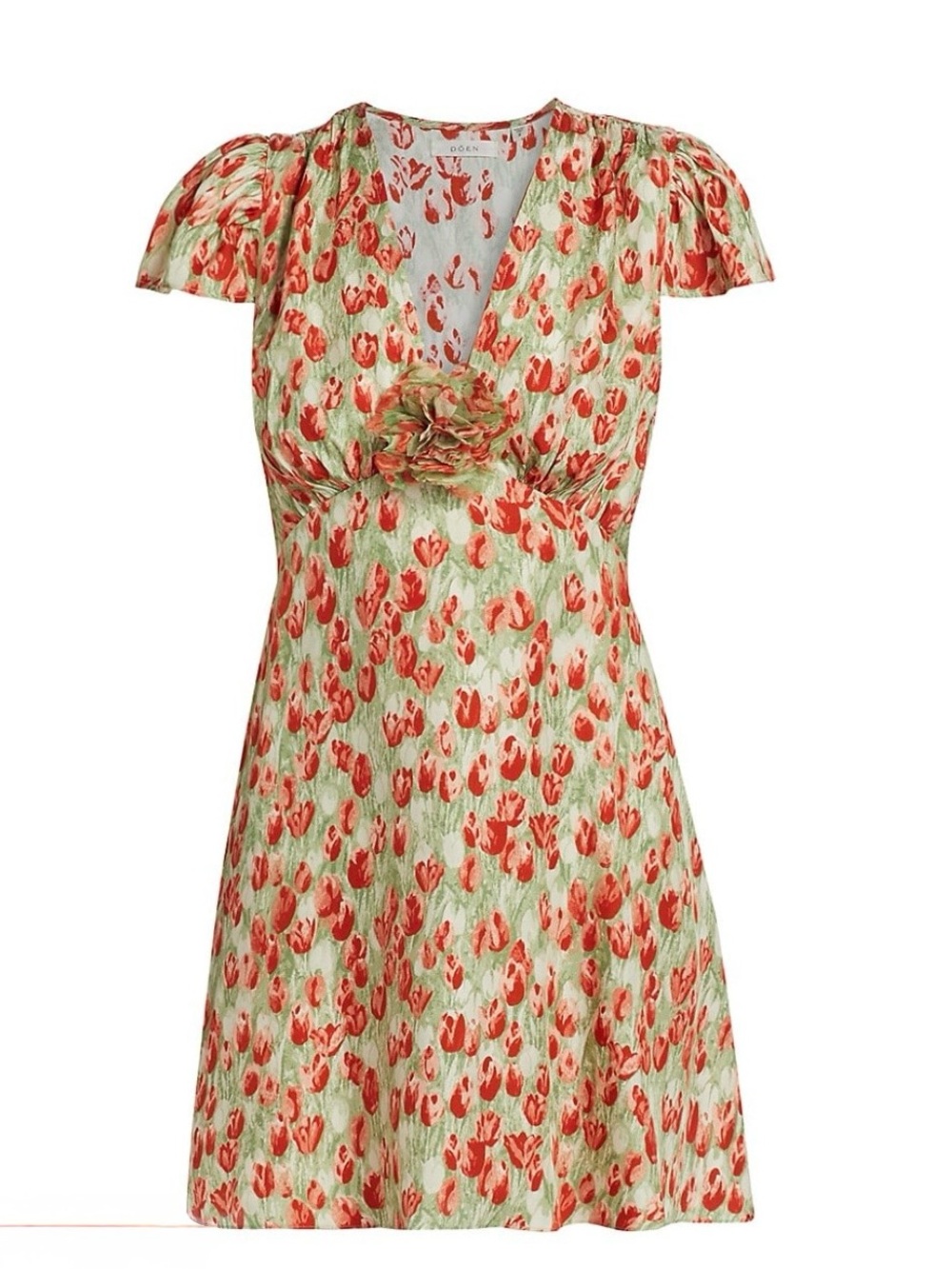 Doen Silk Floral Mini Dress with Rosette Detail